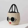 Shopping Bags Glasses Red Lip Straw Woven Ladies Handbag Fashion Rattan Female Handbags Bohemia Bucket Beach Bag Designer Shopper Purse 220301