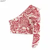 femmes une épaule plissée volants chemise courte totem fleur imprimer blouses minces roupas femininas chemise chemises LS6411 210420