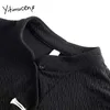 Yitimuceng خمر بلوزة النساء قمصان ضئيلة الصلبة سوداء الربيع الأزياء واحدة الصدر التصميم الأصلي قمم 210601