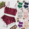 Kvinnor Sova Wear Sexig Underkläder Multicolor Satin Vit Lace V-Neck Solid Färg Camisole Högkvalitativa Shorts Set Sleepwear Q0706