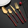 Flatvaruuppsättningar Red Gold Matte Cutlery Set 1810 Rostfritt stål Tabeller Hem Steak Knife Fork Spoon Teskoon Dinnerware3978620