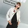 Autumn Embroidered Faux Pu Leather Jacket Women Fashion Locomotive Slim Short Design Coat 210430