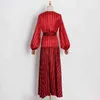 Gestreiftes Patchwork-Paillettenkleid für Frauen V-Ausschnitt Langarm hohe Taille Vintage-Kleider weiblich Herbstmode 210520
