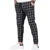 Men's Pants Small Check Striped Drawstring Lace-up Jogging Trousers 5-Color Contrast Casual Pant Regular Pantalettes Patchwork Fashion StreetWear Bottoms