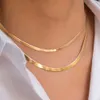 14K Goud gevulde Stainls Stalen Herringband Ketting Ketting Fashion Flat Chain Necklace For Women M 4mm Wide90279194522604