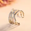 Mens Rings Crystal Silver ring women's diamond inlaid double rose gold net line simple open Lady Cluster styles Band
