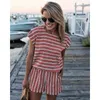 Kvinnors Jumpsuits Rompar Korta Sexig Striped Summer Playsuit Loose Sleeve Beach Romper Overaller Lace Up Slipsar Eleganta Kvinnor 2021