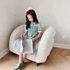 ファッションニューガールズドレス2021夏の子供の女の子の花パーティードレス甘い赤ちゃん素敵な緑の綿の服105 Z2