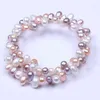 Latted Dign Women Real Frhwater Natural White Pink Cultured Pearl Armband Sieraden FRH Water Pearl Armband