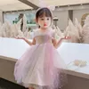 Toddler Bajki Tale Princess Birthday Dress with Butterfly dla dziewcząt Rainbow Letnie Odzież Cekiny 210529