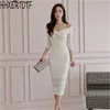 Summer Dress fashion sexy Women's Slash Neck Slim Sheath Pencil Bodycon lace Dresses Vestidos 210531