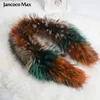 Jancoco Max Real Raccoonの毛皮の襟自然なトリム女性男性のジャケットファッション暖かい冬のスカーフライニング80cmパーカーフードS1617 H0923