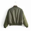 Kvinnor Streetwear Army Green Jacket Fashion Ladies Pocket Short Female Chic Tops Casual Girls Thick Outterwear 210430