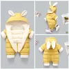 Herfst Winter Overall voor kinderen Zuigeling Dons Katoen Verdikte Kleding Hooded Cartoon Baby Jongens Meisjes Jumpsuit Romper 211229