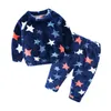 Winter Warm 2-10 Years Plus Velvet Thickening Sleepwear Suit 2Pcs Tops+Pants For Kids Baby Boys Cartoon Star Pajamas Sets 210625