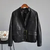 Vintage Faux Leather Jacket Women Black Loose Street Outwear Harajuku Boy Friend Moto Biker 210430