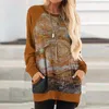 Herfst winter vintage kunst kleurrijke printjurk vrouwen elegante o-neck feestjurken met lange mouwen vrouwelijke casual zakken veatidos 3xl