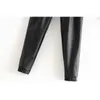 Vintage Stylish Pu Leather Pockets Pant Fashion Elastic Waist Drawstring Tie Ankle Trousers Sweatpants Casual 210604