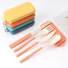 Portable Picnic Tool Wheat Straw Folding Cutlery Set Removable Knife Fork Spoon Chopsticks