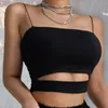 Mujeres Negro Crop Top Verano Sexy Lencería Camis Ropa Moda Coreana Sólido Hollow Out Fitness Streetwear Tank Tops 210517