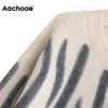 아 쵸아 가을 여성 기본 O 넥 인쇄 스웨터 빈티지 Batwing 긴 소매 점퍼 탑 여성 캐주얼 느슨한 스웨터 211018