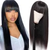 Black Women's Long Straight Lace Front Wig Brazilian Virgin Heat Resistant Synthetic Hair Wig with Neat Bangs No Glue Machine Made