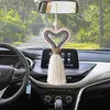 Double Heart Design Macrame Opknoping Handgemaakte Achteraanzicht Spiegel Charm Car Decorations Baby Slaapkamer Hanger Boho Gift
