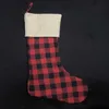 Vermelho xadrez christmas meia algodão búfalo flannel preto decoração de Natal poli sublimação em branco Papai Noel DAP158