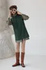 Höst Turtleneck Långärmad Klänning Kvinnor Vintage Grön Fake 2 Piece Mini Fashion Designer Kläder 210427