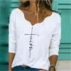 Moda Dandelion Impresso Mulheres Tshirt Casual V Neck Manga Longa Camiseta Tops Primavera Streetwear Senhoras Plus Size 210526