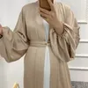 Vêtements ethniques Eid Abaya Kimono Satin Dubaï Abayas pour femmes Manteau Bubble Muslim Hijab Robe Plain Marocain Kaftan Turquie Islam
