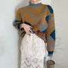 O-nacke tjock varm stickad jumper tröja kvinnor vinter långärmad geometrisk mönster koreanska mode kvinnliga pullover toppar 210513