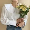 Korobov Kvinnor Nya Blusar Chic Peter Pan Collar Puff Sleeve Chiffong SHIRTS Koreanska Eleganta Blusas Mujer Office Lady 210430
