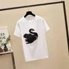 Adesivo de Vestido de Verão Feminino Adesivo Tridimensional Cisne Bordado T-shirt Feminino Camisa Solta Solta Pullover Tops 210603