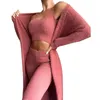 3 Piece Women's Knitted Tracksuits 2020 Autumn Vest Coat Trousers Set Lounge Wear Fashion Tops Pants Solid Fleece Cardigan Y0625