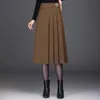 Skirts Women Fashion High Waist Loose Casual Black Mid-long Splice Pleated Skirt Autumn Winter Ladies Elegant Korean Suit 5599