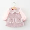 Autumn Winter Party Kids Baby Girls Princess Dresses Infant Long Sleeve Ruffled Collar Plaid Pattern Lace Cute Dress Clothes 920 Y2098016