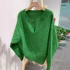 Mode vêtements femmes abricot cheveux vert robe col en v lanterne à manches longues pull en tricot décontracté pull ample 210527