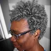 Grey Hair Drawstring Ponytail funmi Curly Afro Clip ins Updo Chignon Bun HairPiece Extensions for African American Women short Size Gray DIVA1