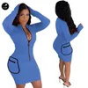 Enyu S-XXL arrivée 2021 Sexy femmes décontracté Sport Mini robe manches longues fermeture éclair poches dame gaine solide robes élastiques