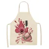 Linen Flower Nail Polish Theme Print Kitchen Aprons Unisex Dinner Party Cooking Bib Funny Pinafore Cleaning Apron