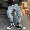 Jeans Ripped Homens Cool Graffiti Impressão Denim Calças Cor Sólida Moda Retro Baggy Hip Hop Estilo Calças de Jeans High Street Casual Pant Y0927