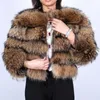 Futra kobiet sztuczna kurtka zimowa panie parka prawdziwa płaszcz naturalny szop szopa bombowca koreański produkt streetwearu kobiety