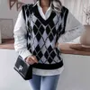 Fashion diamond-shaped V-neck casual loose knit vest sweater female sleeveless knitted sweaters for women High Street 210508