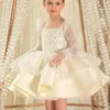 Girl's Dresses Ivory/Pink Sequined Flower Girl Long Sleeves Short Lilttle Kids Birthday Pageant Weddding Ball Gowns