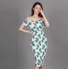 Schulterfreies enges Kleid koreanische Damen Sexy grüner Druck ärmelloser Nachtclub Mantel Partykleider für Frauen 210602