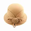 Stingy Brim Şapka 2021 Kış Retro Fedora Şapka Kadınlar Chapeu Femme Feutre Çiçek Sombrero Mujer Bowler Vintage Resmi Yün Keçe