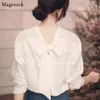 Camicetta bianca elegante coreana da donna Camicia a maniche lunghe casual con scollo a V con scollo a V in chiffon da ufficio 11571 210512