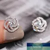 Twist Stackable New Arrival Smycken 925 Sterling Silver Rose Flower Zircon Crystal Stud örhängen för kvinnor Girl Pendientes