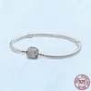 Women Bracelets 925 Sterling Silver Heart CZ Diamond Snake Chain Bracelet Fit Pandora Charm Beads Fine Jewelry Gift With Original Box